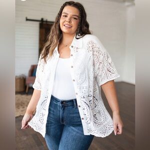 LoveRiche Head in the Clouds Lace Button Down Shirt